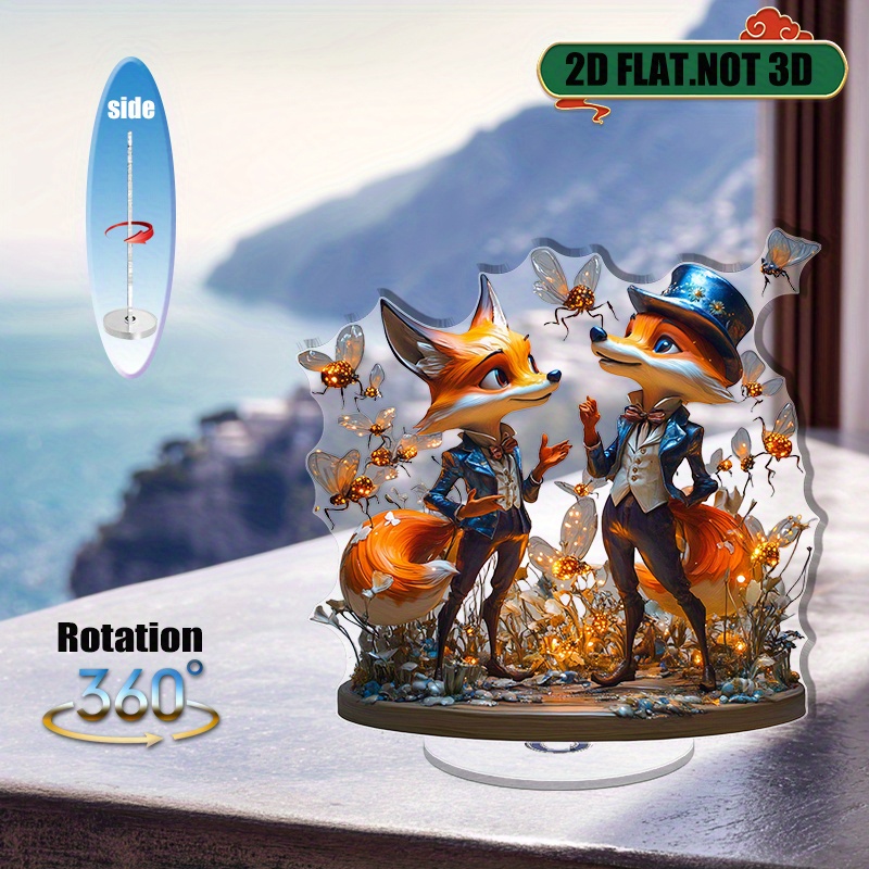 [2D flat] 1PC Rotating acrylic display featuring lively fox characters ...