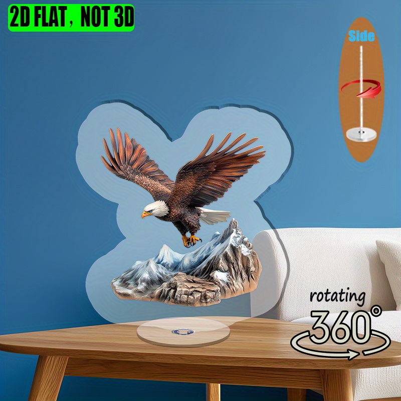 [2D flat] 1PC Rotating acrylic display featuring a majestic eagle in an ...