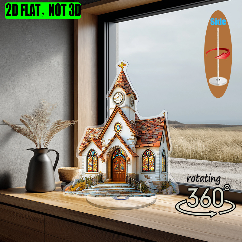 [2D flat] 1PC Rotating acrylic display featuring an ornate church with ...