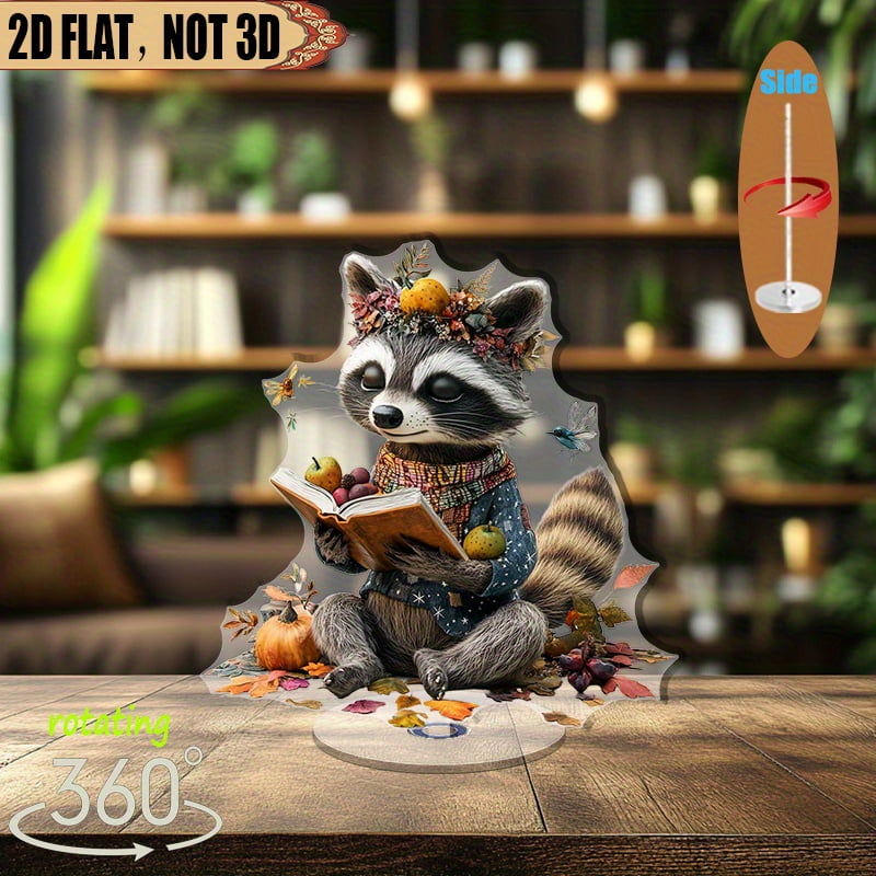 [2D flat] 1PC Rotating acrylic display featuring a raccoon juggling ...
