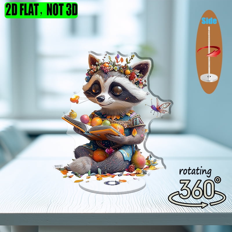 [2D flat] 1PC Rotating acrylic display featuring a raccoon juggling ...