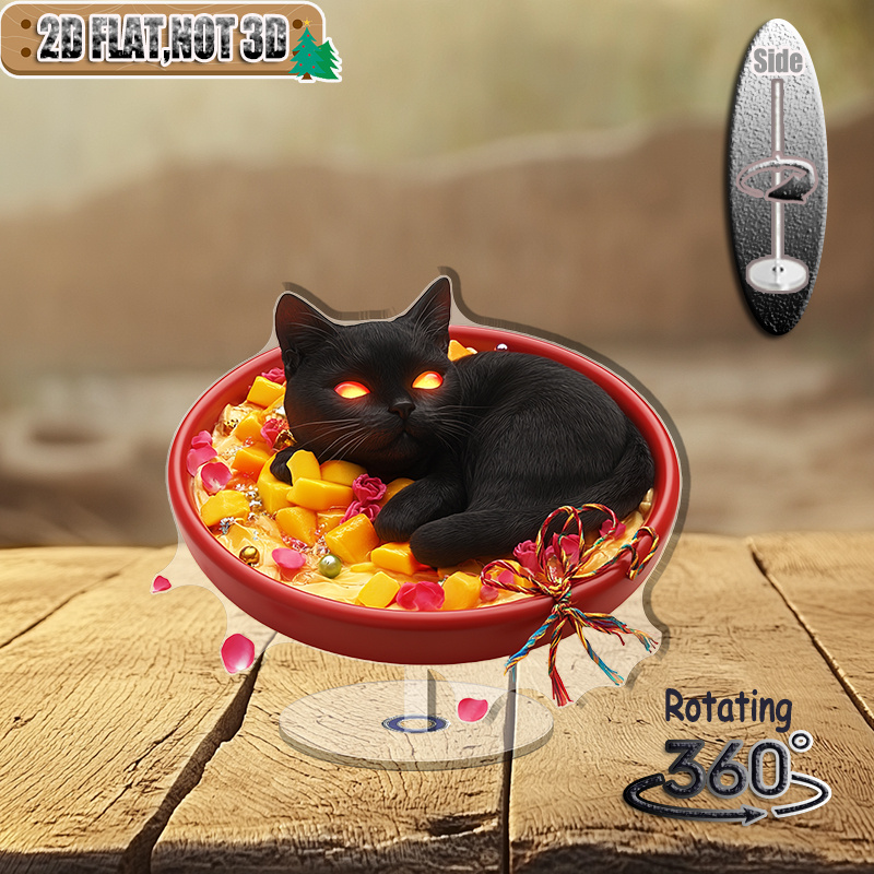 [2D flat] 1PC Rotating acrylic display featuring a serene ebony cat ...