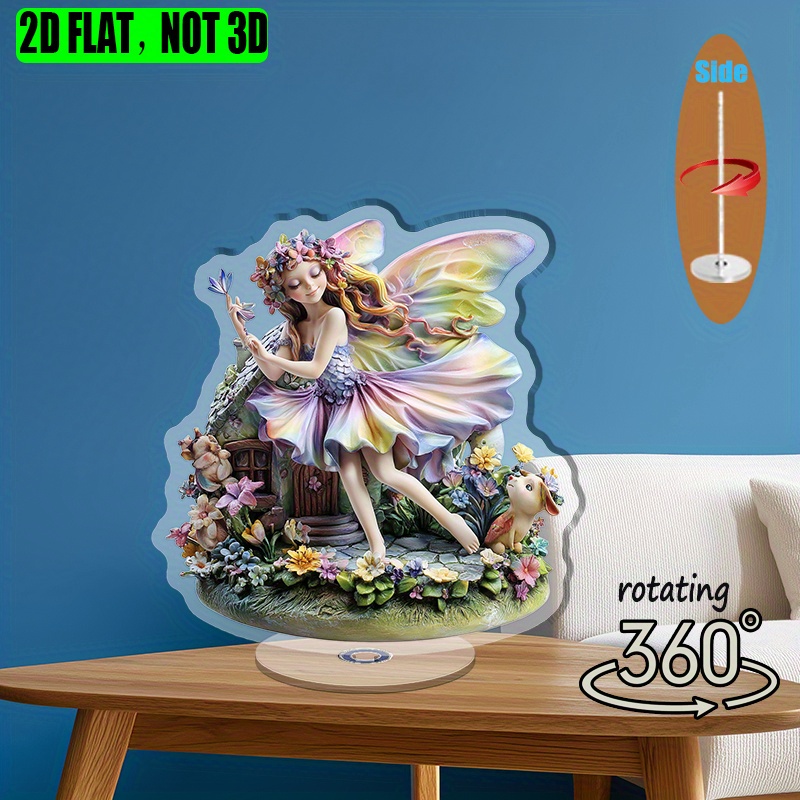 [2D flat] 1PC Rotating acrylic display featuring a whimsical fairy with ...