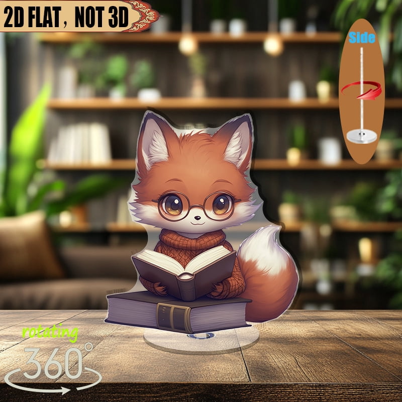 [2D flat] 1PC Rotating acrylic figurine of an enchanting fox librarian ...