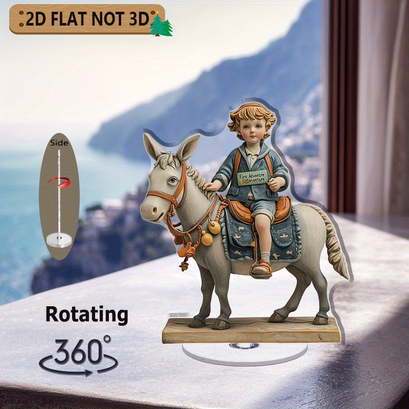[2D flat] 1PC Rotating acrylic ornament featuring a boy riding a ...