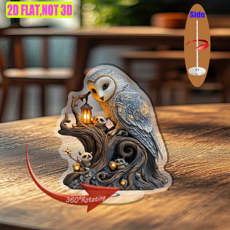 [2D flat] 1PC Rotating acrylic tabletop ornament featuring an owl on a ...