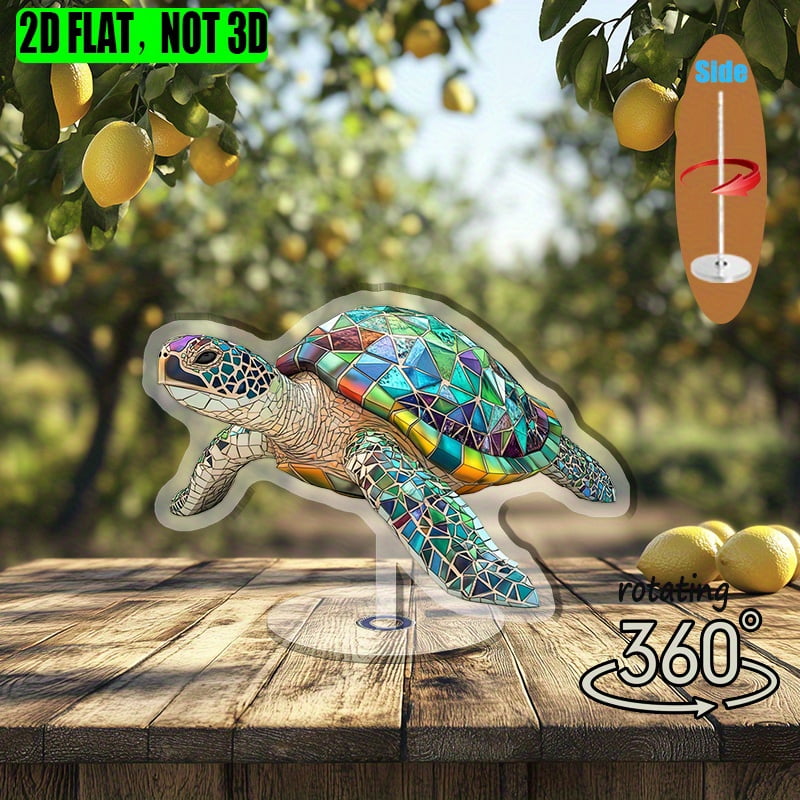 [2D flat] 1PC Rotating acrylic tabletop piece featuring vibrant turtle ...