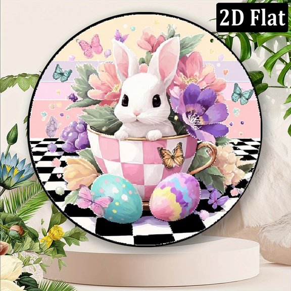 2D flat 1pc 8x8inch Metal Sign Round Sign Image Door Hanger Sign Wall Sign Wreath Sign Decor Sign Round Easter Themed.