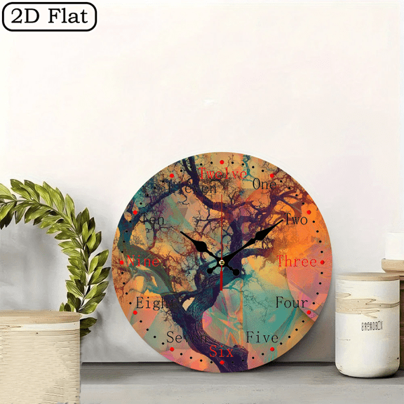 2D flat 1pc,Branches and Strange Aurora_ wood wall clock Home&Seasonal Decoration, For Yard, Mall, Garage, Coffee Shop, Home, Best Gift, for a Friend room decor halloween 10*10inch