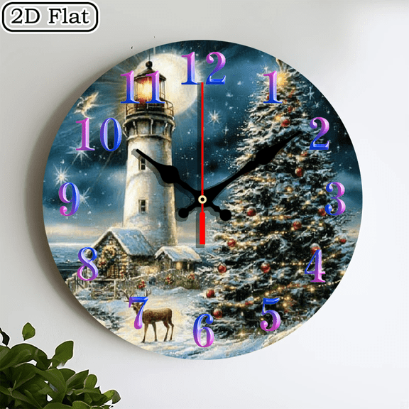 2D flat 1pc, Charming Seaside Lighthouse_ wood wall clock Home&Seasonal Decoration, For Yard, Mall, Garage, Coffee Shop, Home, Best Gift, for a Friend room decor halloween 10*10inch