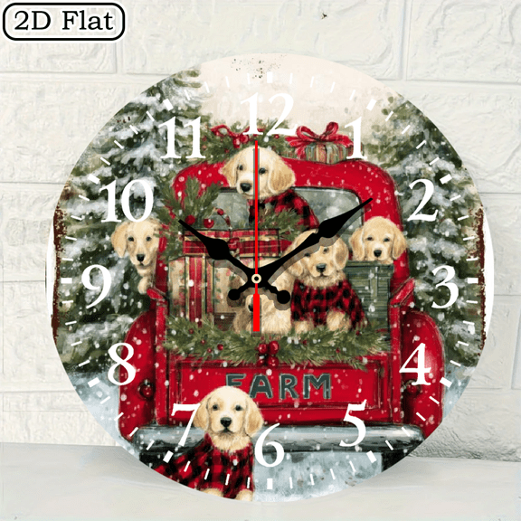 2D flat 1pc,Christmas sled dog_ wood wall clock Home&Seasonal Decoration, For Yard, Mall, Garage, Coffee Shop, Home, Best Gift, for a Friend room decor halloween 10*10inch