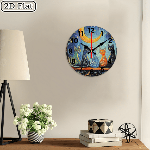 2D flat 1pc,Colorful Cat_ wood wall clock Home&Seasonal Decoration, For Yard, Mall, Garage, Coffee Shop, Home, Best Gift, for a Friend room decor halloween 10*10inch
