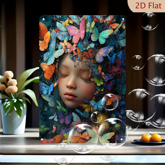 2D flat 1pc,Enchanted Fairy with Butterflies Floral Design_ Iron Home&Seasonal Decoration, for Home, Office, Bathroom, Bedroom, Farm, Garden Best Gift, for a Friend room decor halloween 8*12inch