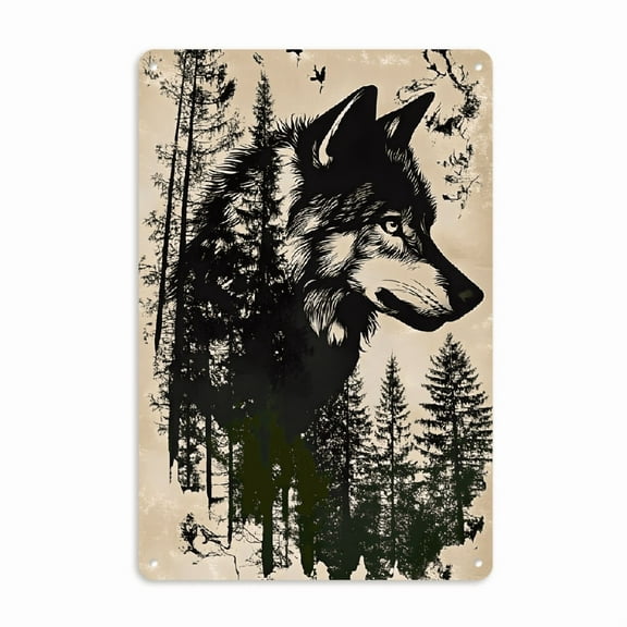 Rustic Wolf Silhouette Metal Wall Art, 8*12in - Vintage Forest & Animal Scene Decor with Pre-Drilled Holes for Easy Hanging, Weatherproof for Indoor_Outdoor Use