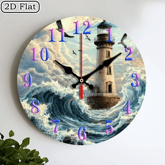 2D flat 1pc, 'Lighthouse in Clouds And Clouds'_ wood wall clock Home&Seasonal Decoration, For Yard, Mall, Garage, Coffee Shop, Home, Best Gift, for a Friend room decor halloween 10*10inch