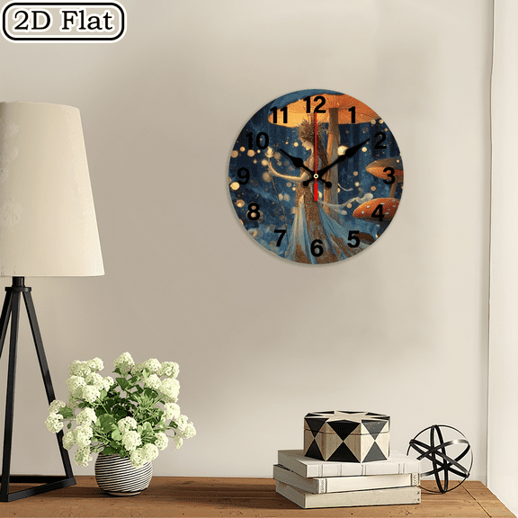 2D flat 1pc,Mushroom World_ wood wall clock Home&Seasonal Decoration, For Yard, Mall, Garage, Coffee Shop, Home, Best Gift, for a Friend room decor halloween 10*10inch