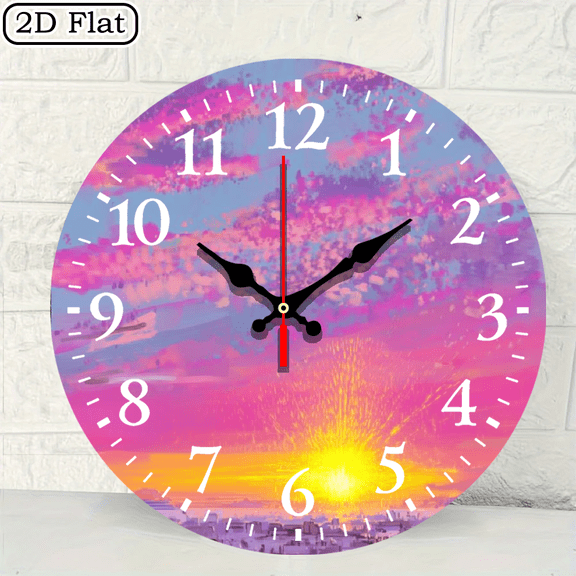 2D flat 1pc,Pink Sunrise_ wood wall clock Home&Seasonal Decoration, For Yard, Mall, Garage, Coffee Shop, Home, Best Gift, for a Friend room decor halloween 10*10inch