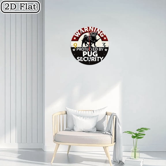 2D flat 1pc, Protected by Pug Security_ wood wall clock Home&Seasonal Decoration, For Yard, Mall, Garage, Coffee Shop, Home, Best Gift, for a Friend room decor halloween 10*10inch
