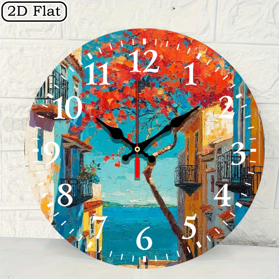 2D flat 1pc,Red ancient tree_ wood wall clock Home&Seasonal Decoration, For Yard, Mall, Garage, Coffee Shop, Home, Best Gift, for a Friend room decor halloween 10*10inch
