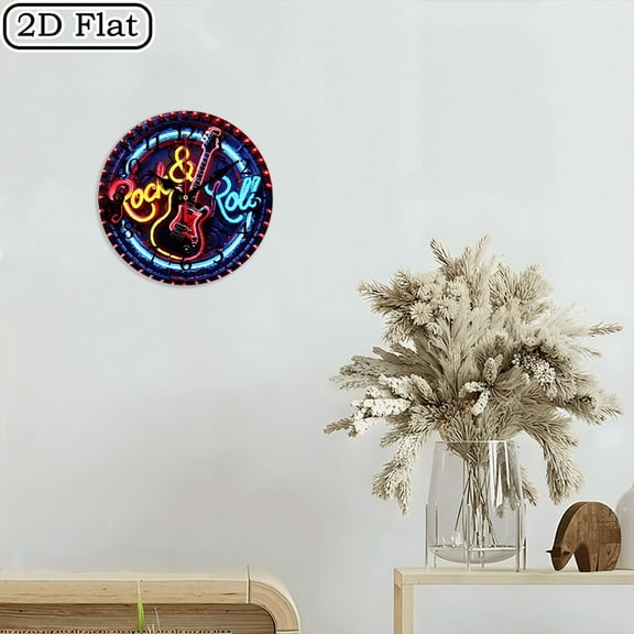 2D flat 1pc, Retro Rock & Roll Neon Light_ wood wall clock Home&Seasonal Decoration, For Yard, Mall, Garage, Coffee Shop, Home, Best Gift, for a Friend room decor halloween 10*10inch