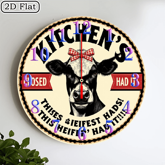 2D flat 1pc,Rustic Farmhouse Cow _ wood wall clock Home&Seasonal Decoration, For Yard, Mall, Garage, Coffee Shop, Home, Best Gift, for a Friend room decor halloween 10*10inch