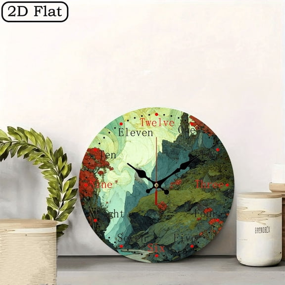 2D flat 1pc,Scenic Stone Wall _ wood wall clock Home&Seasonal Decoration, For Yard, Mall, Garage, Coffee Shop, Home, Best Gift, for a Friend room decor halloween 10*10inch