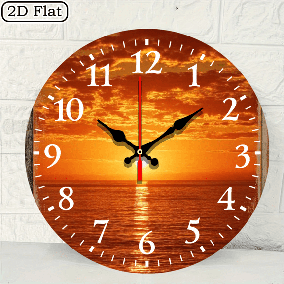 2D flat 1pc,Sunset Sea Surface_ wood wall clock Home&Seasonal Decoration, For Yard, Mall, Garage, Coffee Shop, Home, Best Gift, for a Friend room decor halloween 10*10inch