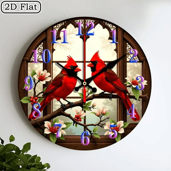 2D flat 1pc, Vintage Cardinal_ wood wall clock Home&Seasonal Decoration, For Yard, Mall, Garage, Coffee Shop, Home, Best Gift, for a Friend room decor halloween 10*10inch