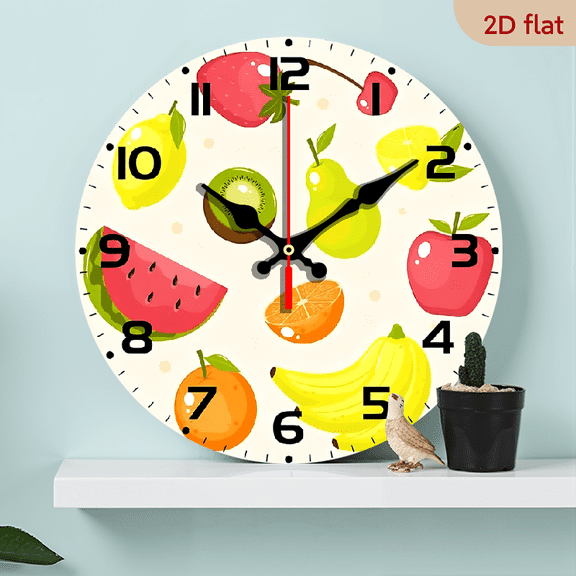 2D Flat 1pc 10Inch Wooden Fruit Collection Slices Wall Clock Citrus Fruit Clock Silent Non Ticking Clocks Battery Operated for Home Living Laundry Room Kitchen Bedroom Office
