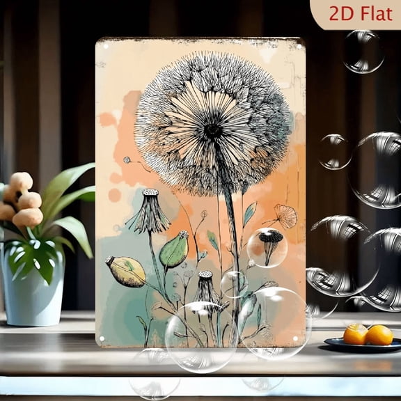 2D flat 1pc,Vintage Dandelion_ Iron Home&Seasonal Decoration, for Home, Office, Bathroom, Bedroom, Farm, Garden Best Gift, for a Friend room decor halloween 8*12inch