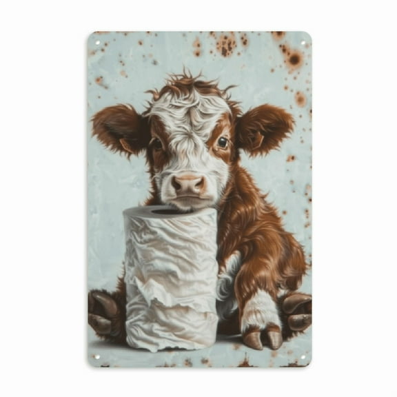 2D flat 1pc,Vintage Highland Cow Metal_ Iron Home&Seasonal Decoration, for Home, Office, Bathroom, Bedroom, Farm, Garden Best Gift, for a Friend room decor halloween 8*12inch
