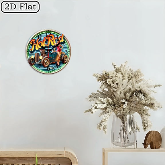 2D flat 1pc,Vintage Hot Rod Car_ wood wall clock Home&Seasonal Decoration, For Yard, Mall, Garage, Coffee Shop, Home, Best Gift, for a Friend room decor halloween 10*10inch