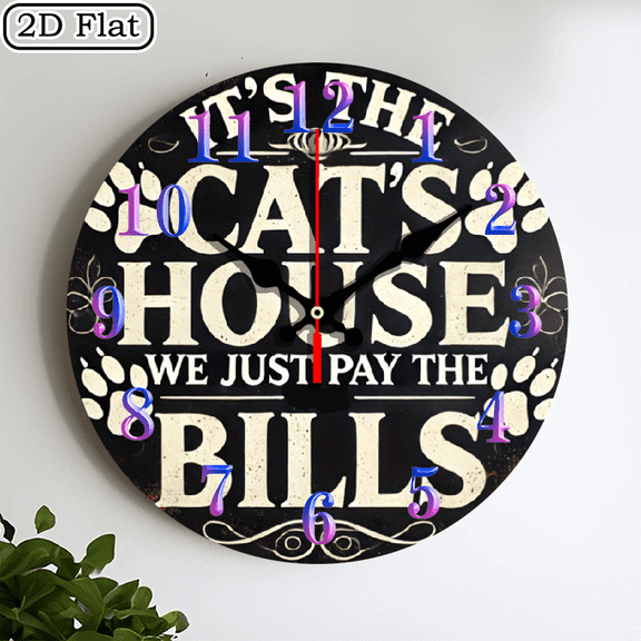 2D flat 1pc, Vintage Round Cat House Sign_ wood wall clock Home&Seasonal Decoration, For Yard, Mall, Garage, Coffee Shop, Home, Best Gift, for a Friend room decor halloween 10*10inch