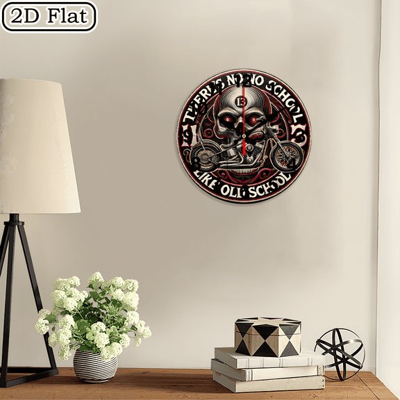 2D flat 1pc,Vintage Skull Motorcycle_ wood wall clock Home&Seasonal Decoration, For Yard, Mall, Garage, Coffee Shop, Home, Best Gift, for a Friend room decor halloween 10*10inch