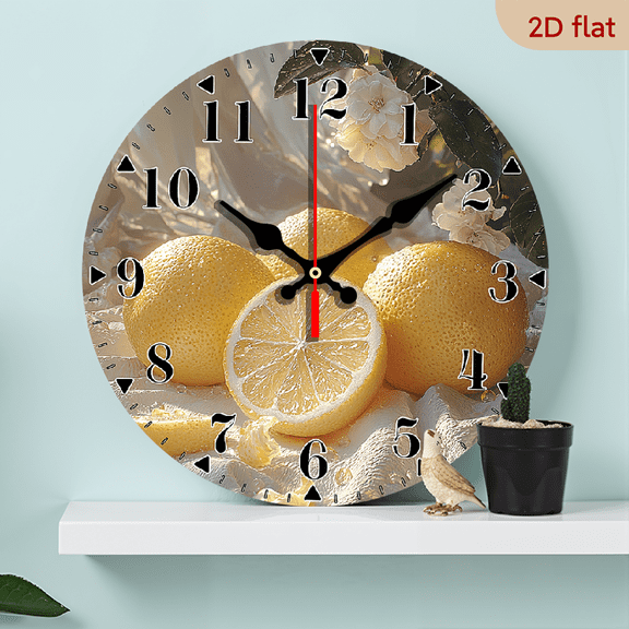 2D Flat 1pc 10Inch Wooden Wall clock Retro Style Lemon themed decorative clock Round Silent Clock for Living room, kitchen, bedroom, room Thanksgiving, Christmas decoration, ideal birthday gift