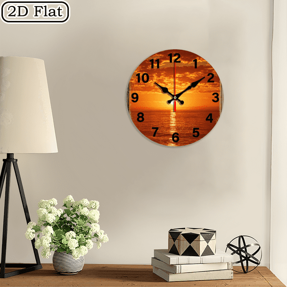 2D flat 1pc,setting sun_ wood wall clock Home&Seasonal Decoration, For Yard, Mall, Garage, Coffee Shop, Home, Best Gift, for a Friend room decor halloween 10*10inch