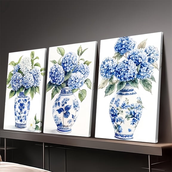 2D flat, 3pcs set, framed canvas art Simple daffodil bouquet painting. Perfect for office wall decor.