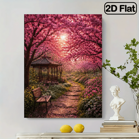 2D flat, 500-piece vertical paper jigsaw puzzle - Pink Garden, suitable for family entertainment, Halloween, Thanksgiving, Christmas, size 15*20.5 inches
