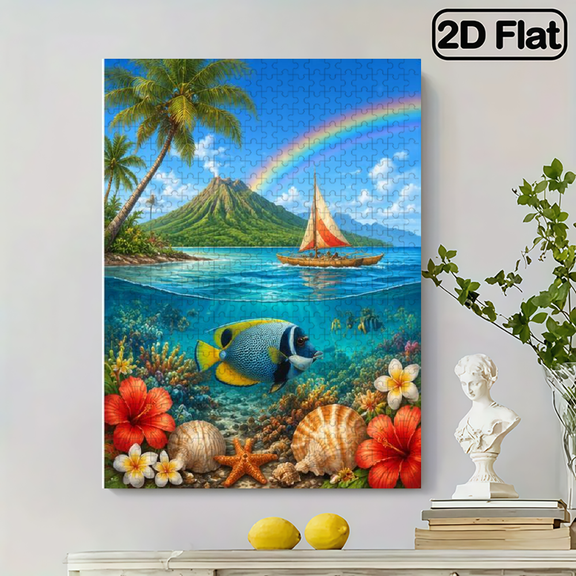 2D flat, 500-piece vertical paper jigsaw puzzle of ocean sailboats, family entertainment, Halloween, Thanksgiving, Christmas, size 15*20.5 inches