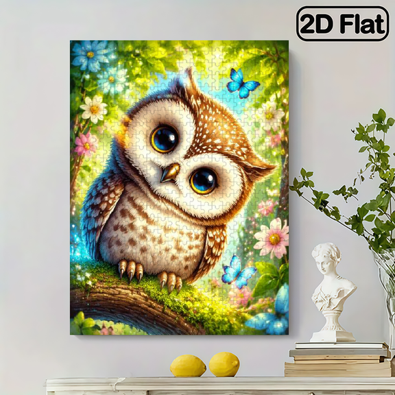 2D flat, 500-piece vertical paper jigsaw puzzle of the tilting owl, home entertainment, Halloween, Thanksgiving, Christmas, size 15*20.5 inches