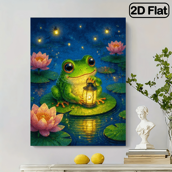 2D flat, 500-piece vertical paper puzzle of "Lantern Frog", home entertainment, Halloween, Thanksgiving, Christmas, size 15*20.5 inches