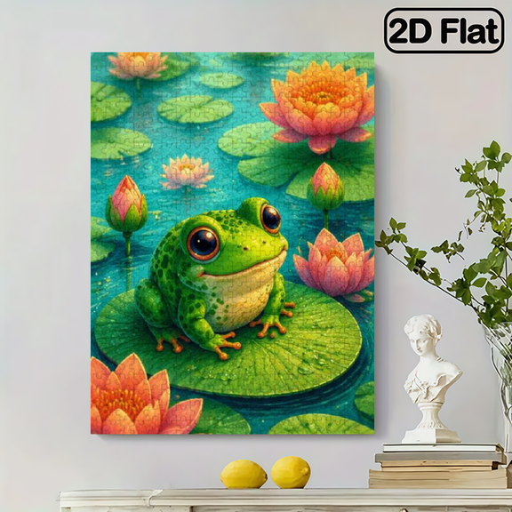2D flat, 500-piece vertical paper puzzle of the big-eyed cute frog, family entertainment, Halloween, Thanksgiving, Christmas, size 15*20.5 inches