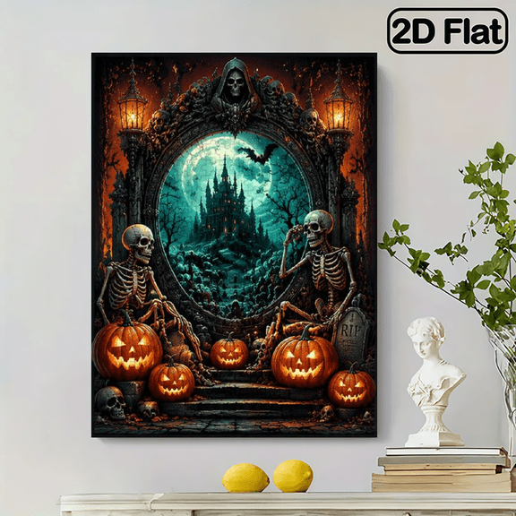 2D flat, 500-piece vertical paper puzzle of skull magic mirror, suitable for family entertainment, Halloween, Thanksgiving, Christmas, size 15*20.5 inches