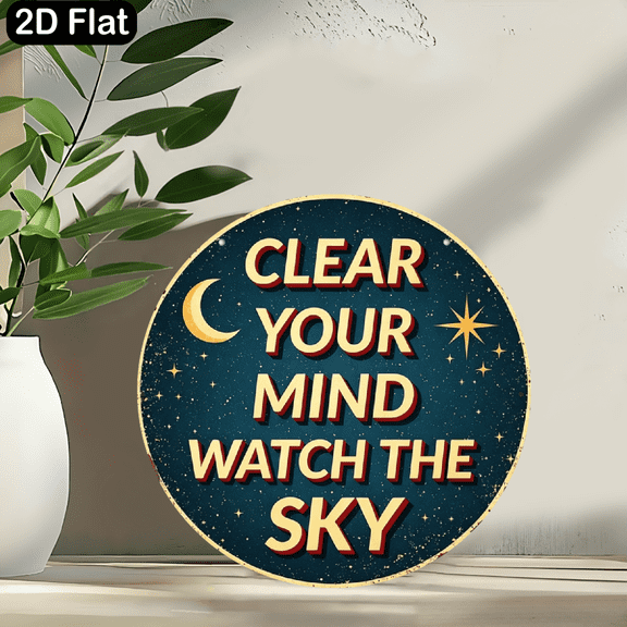 2D flat, an 8 - inch wooden sign. “Clear Your Mind Watch The Sky Moon and Stars Design”. Beautiful Decorative Signs & Plaques that can be hung anywhere.