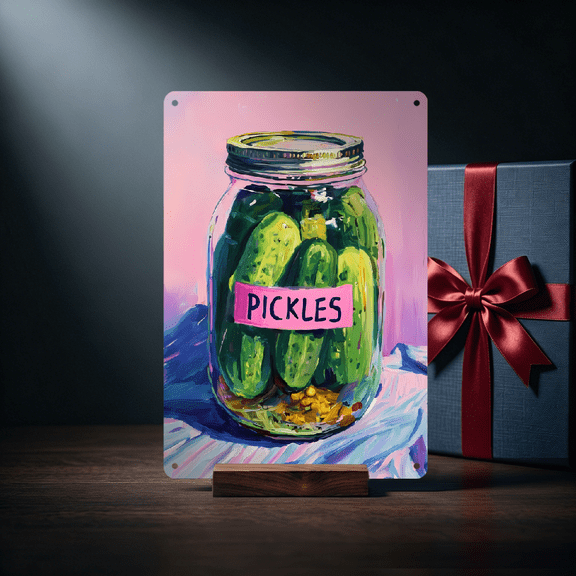 2D flat Decorative Sign, Plaque, 1pc 8x12 inch Pickle Jar Sign, Horizontal Aesthetic Poster for Living Room, Bedroom, Pantry - Easy to Hang, Minimalist Housewarming Gift, Unique and Creative Wall