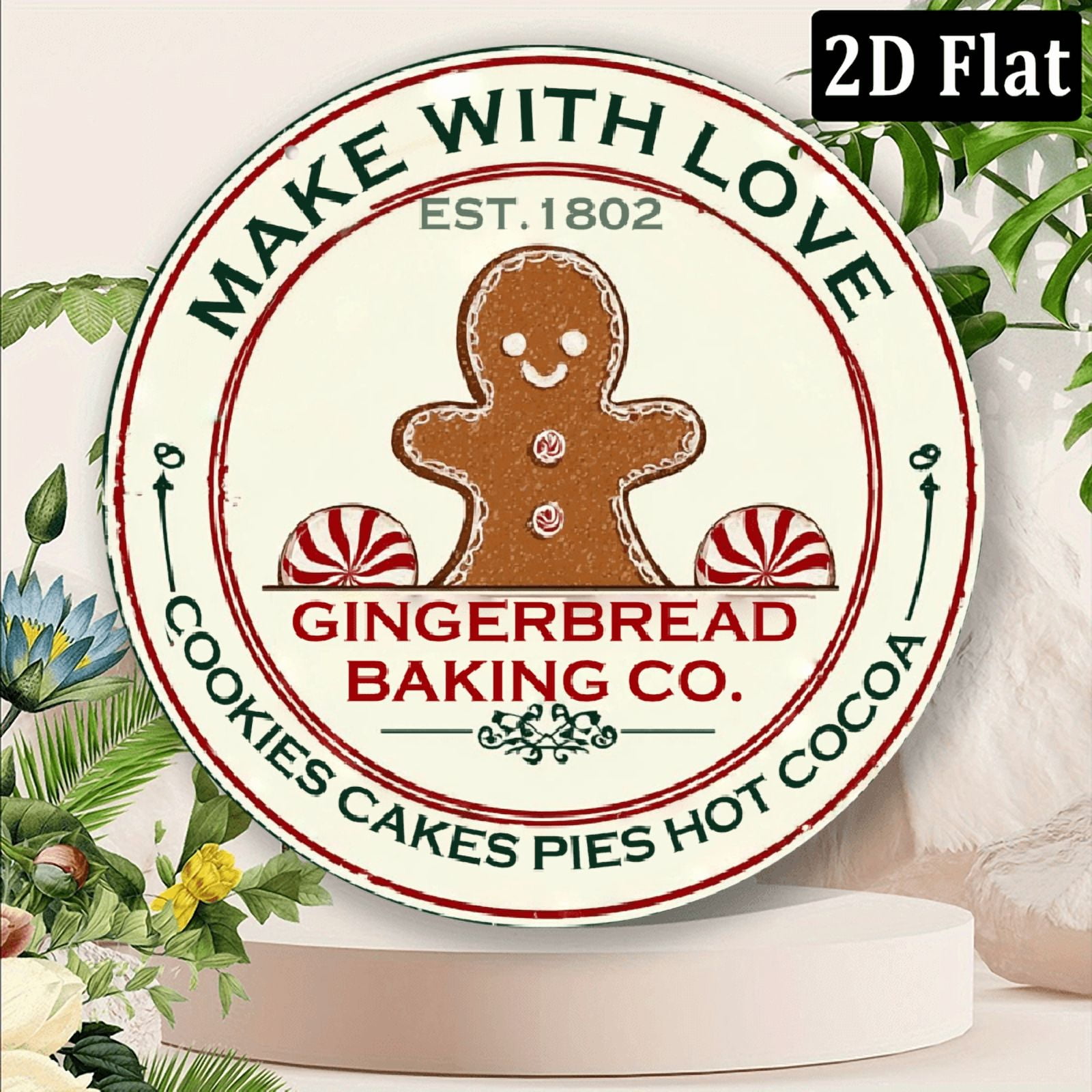 2D flat Gingerbread Baking Co Round Wreath Sign 8*8 Fashion Theme Wall ...