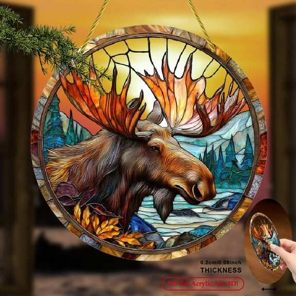 2D flat, Moose Suncatcher, Round Acrylic Sign, Spring and summer decoration, Everyday Sign, Housewarming Gift, Wreath Sign, Wreath Centerpiece, Window Decor, Porch Decor, Wall Deco 8*8inch