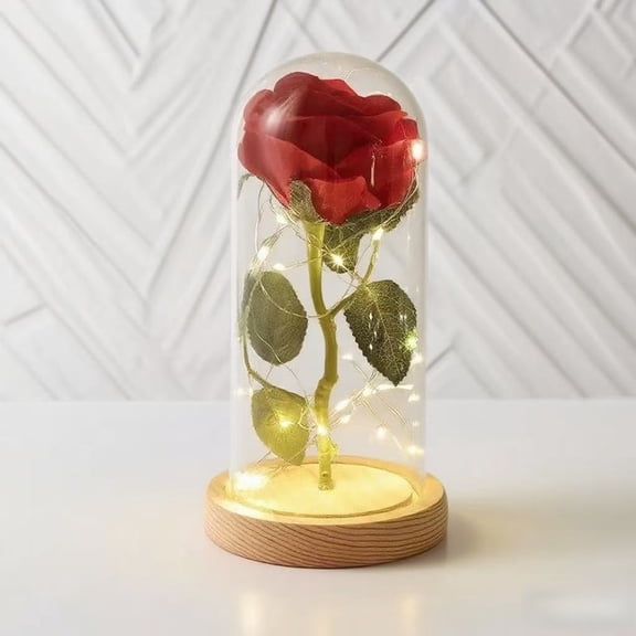 2D flat eternal LED rose with dome - realistic arrangement of red flowers, battery powered desktop center decoration, suitable for home, wedding, anniversary, Valentine's Day, Mother's Day, etc,