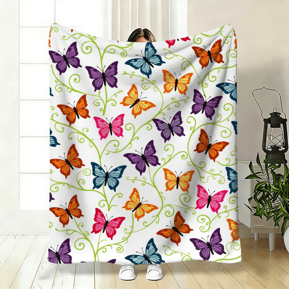 A 2D flat flannel blanket with a vine butterfly pattern, warm, soft and light. Specifications and dimensions: 30×40 inches, 40×50 inches, 50×60 inches.