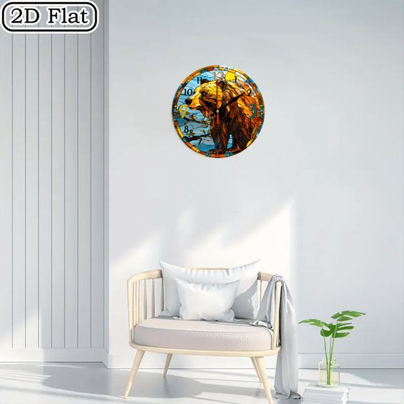 2D flat piece brown bear wood hanging clock home and seasonal decoration, suitable for courtyards, shopping centers, cafes, homes, the best gift, suitable for friends' rooms Halloween 10 * 10 inches